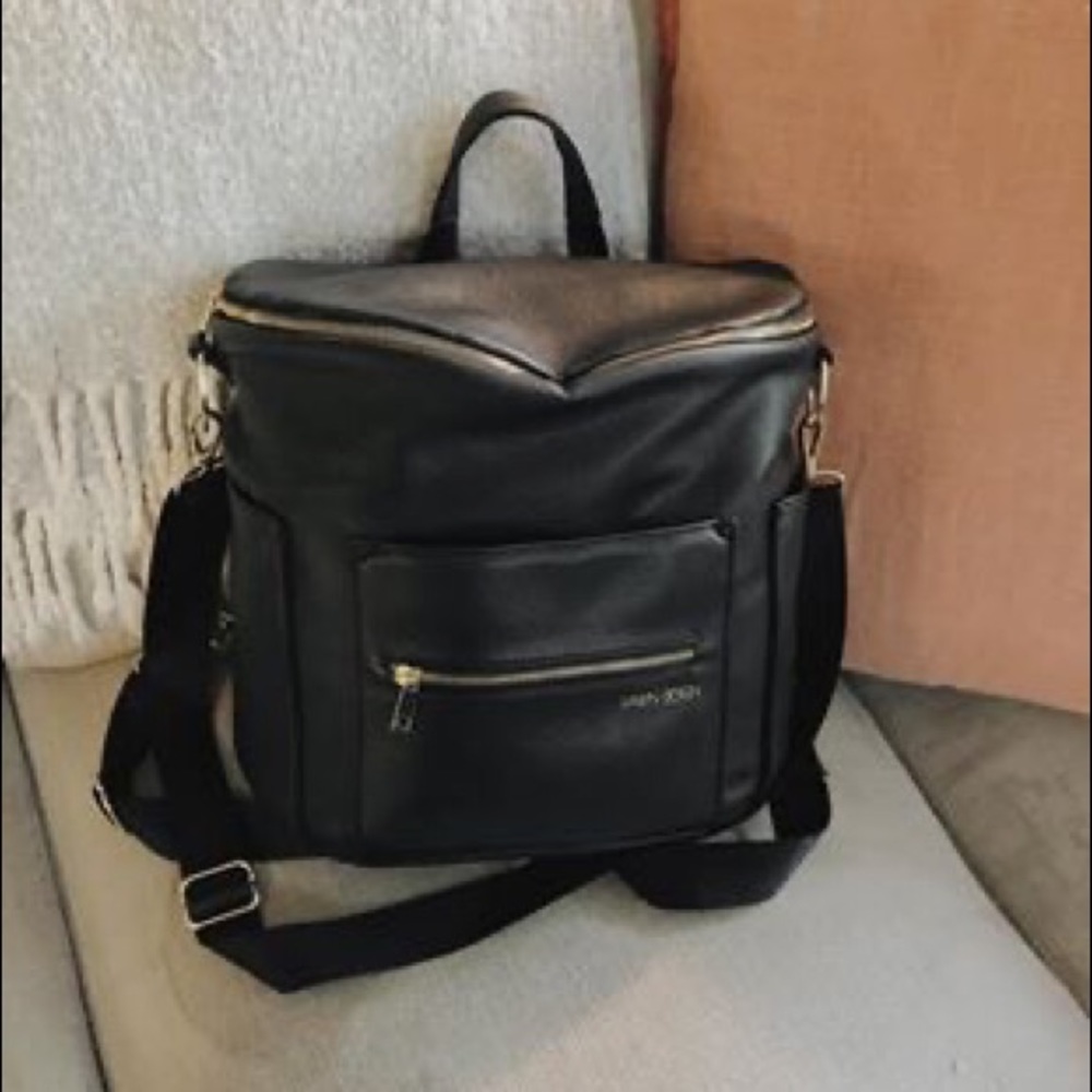 Fawn Design Black Leather Backpack with Gold Hardware
